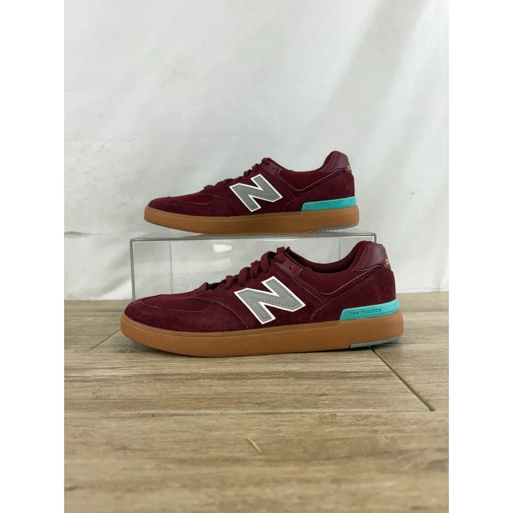 New Balance AM574HNS Mens 9.5 Burgundy Suede Skate Shoes Gum‎ Sole Low Top